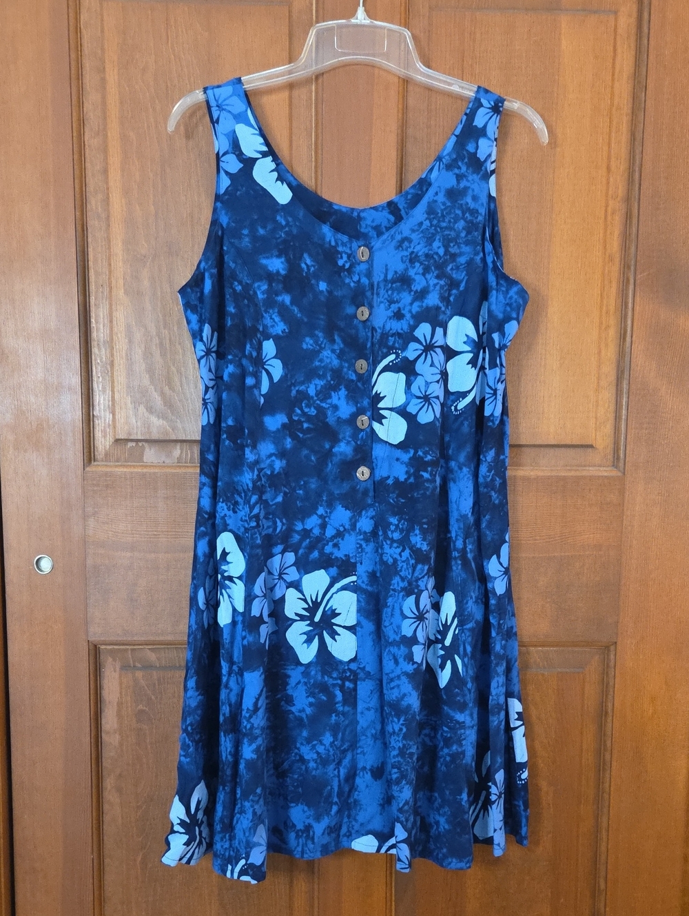 Blue Floral Button-Front Sleeveless Dress